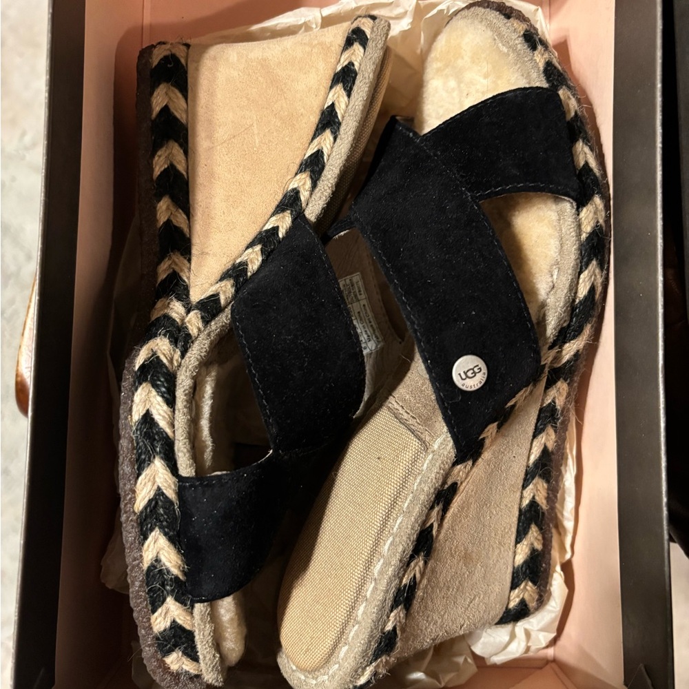 UGG Black and Tan Wedge Shoes
